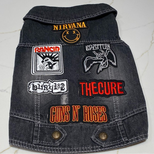 Denim‎ Vest With Rock Band Patches Small Dog XXL NWOT